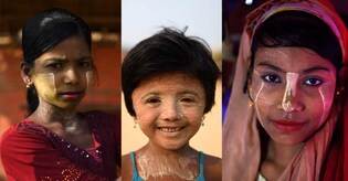 Wearing tradition, thanaka paste in a Rohingya camp