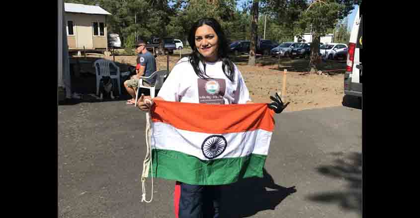 Helsinki: Indian adventurist Shital Rane-Mahajan who dived from over 5000 feet height in the Finland skies with the Indian Tricolour to mark the 72nd Independence Day celebrations; in Helsinki, Finland on Aug 15, 2018. (Photo: IANS)